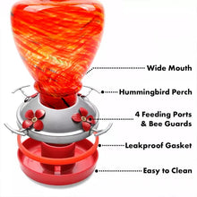 Load image into Gallery viewer, Hand Blown Glass Hummingbird Feeder - 38 Ounces