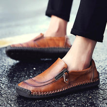 Load image into Gallery viewer, Men Hand Stitching Zipper Slip-ons Leather Shoes