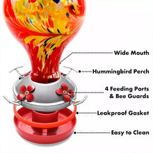 Load image into Gallery viewer, Hand Blown Glass Hummingbird Feeder - 32 Ounces