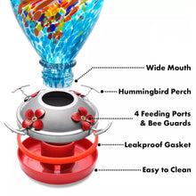 Load image into Gallery viewer, Hand Blown Glass Hummingbird Feeder - 34 Ounces